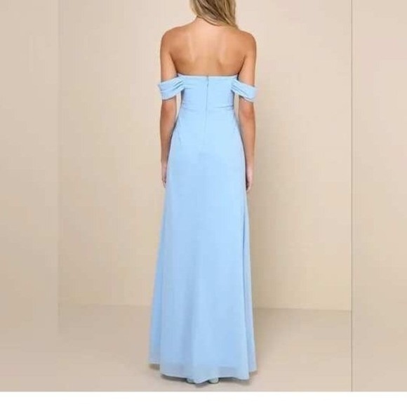 Lulus Light Blue Off-the-Shoulder Sweetheart Neckline Maxi Dress Slit XS - Picture 11 of 15